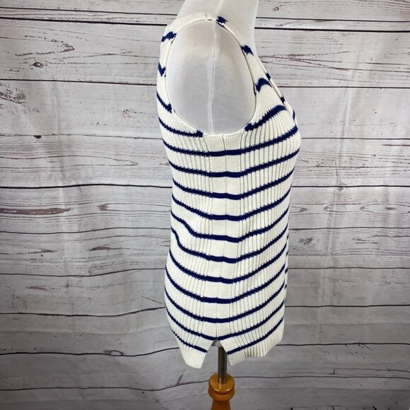 LED Maternity knitted white and blue stripes sleeveless top Sz S - Picture 4 of 7
